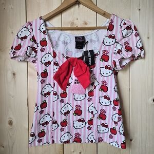 Hello Kitty Sanrio Hot Topic Apples Flowers Bow Blouse Womens Small/Medium